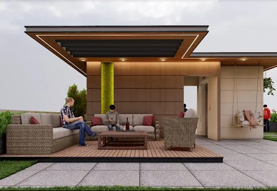 Relaxing on the terrace of a modern apartment at Ultima Allure, highlighting the comfortable living experience.